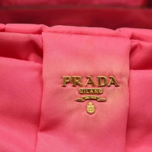 PRADA Hand Bag Nylon Pink Gold Auth
